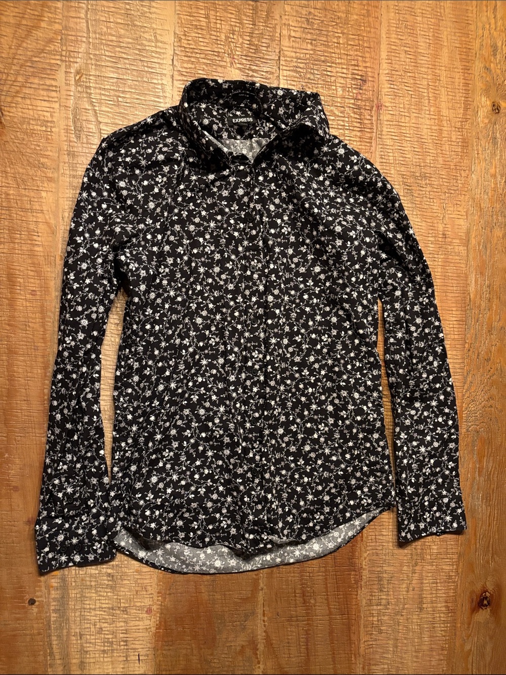 Express Black and White Floral Button-Down Shirt